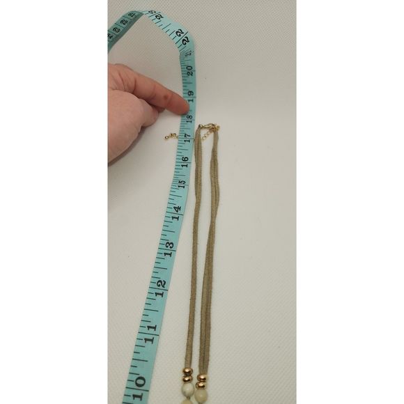 Agate Gold-plated Pendant Beaded Necklace w/ Leather Strap 17" - Picture 5 of 6